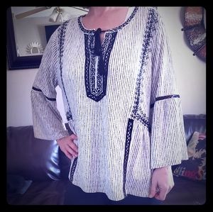 Black and white striped peasant shirt